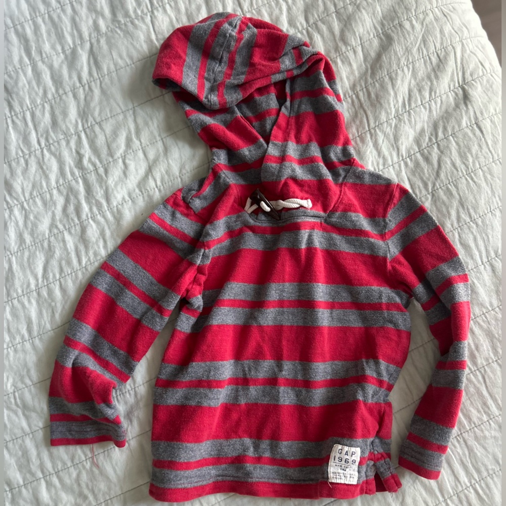 GAP Vibrant Red and Gray Striped Sweater